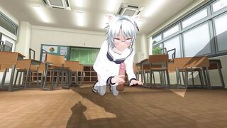 3D HENTAI Neko schoolgirl sucks teacher's cock in the classroom