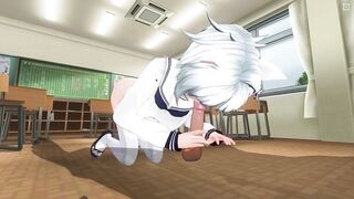 3D HENTAI Neko schoolgirl sucks teacher's cock in the classroom
