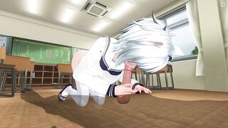 3D HENTAI Neko schoolgirl sucks teacher's cock in the classroom