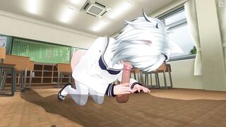 3D HENTAI Neko schoolgirl sucks teacher's cock in the classroom