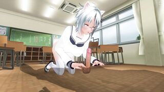 3D HENTAI Neko schoolgirl sucks teacher's cock in the classroom