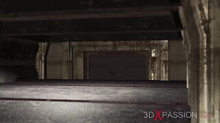 Futa sex robot plays with a female alien in the sci-fi lab