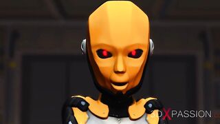 Futa sex robot plays with a female alien in the sci-fi lab