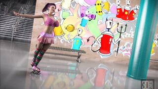 High Socks and Roller-skates - Policeman Fucks Naughty 18 yo Teen in Public