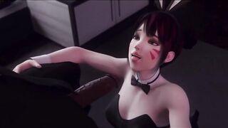 Bunny Slut D.Va Sucking Her Bosses Big Black Cock