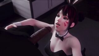 Bunny Slut D.Va Sucking Her Bosses Big Black Cock