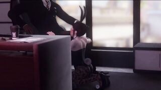 Bunny Slut D.Va Sucking Her Bosses Big Black Cock