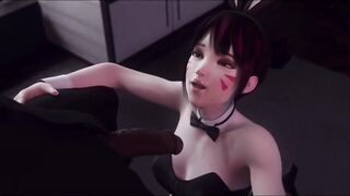 Bunny Slut D.Va Sucking Her Bosses Big Black Cock