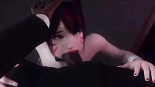 Bunny Slut D.Va Sucking Her Bosses Big Black Cock
