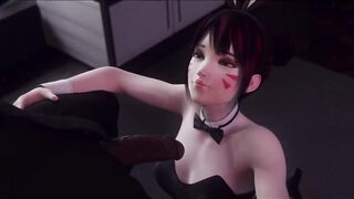 Bunny Slut D.Va Sucking Her Bosses Big Black Cock