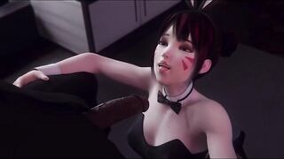 Bunny Slut D.Va Sucking Her Bosses Big Black Cock