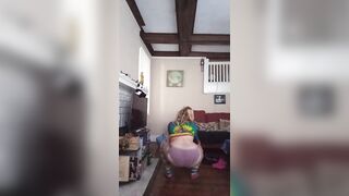 Blond girl Strip Dances in knee high socks