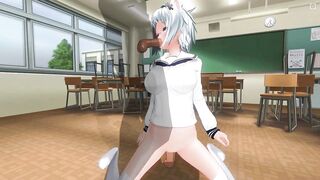 3D HENTAI Neko schoolgirl fucks with two teachers in the classroom