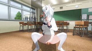 3D HENTAI Neko schoolgirl fucks with two teachers in the classroom