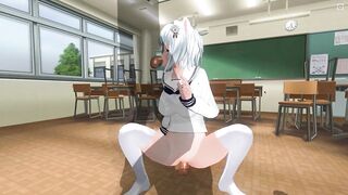 3D HENTAI Neko schoolgirl fucks with two teachers in the classroom