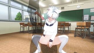 3D HENTAI Neko schoolgirl fucks with two teachers in the classroom
