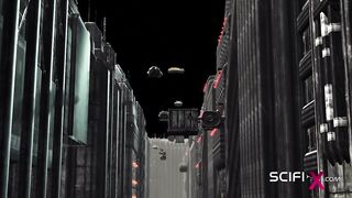 Cyber hunter fucks hard a sexy brunette in the sci-fi prison