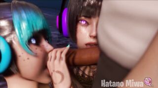 【Hatano Miwa MMD DANCER】Hatano Miwa, Hiniwa delicious double blowjob naughty thirsty mouths