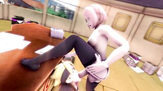 Boruto deepthroats Futa Sakura Fat Cock while riding Dildo