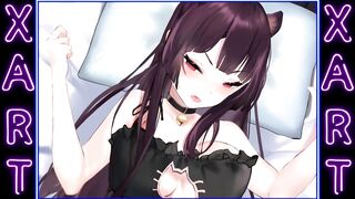 アジアの女性に黒ストッキングとキティの耳fucksと男と彼の巨大なディック