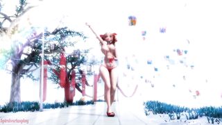 Maiko's boobs pop out as she dances in the rain (MMD)