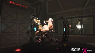 Area 51. Sci-fi android futa plays with a sexy busty hottie in the lab