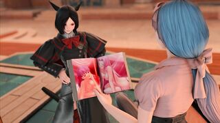 Cute Midlander teacher gives handjob and blowjob to Miqo trans student