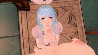 Cute Midlander teacher gives handjob and blowjob to Miqo trans student