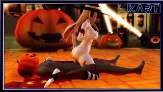 A witch at a Halloween party fucks with a black guy