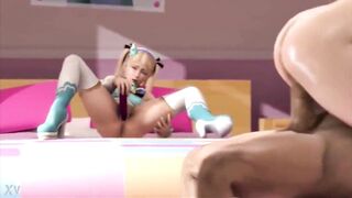 Teen girl masturbates dildo while her friend rides cock