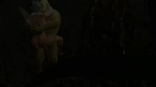 Threesome with a beautiful hot fairy and two orcs in the night forest