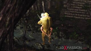 Threesome with a beautiful hot fairy and two orcs in the night forest