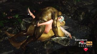 Threesome with a beautiful hot fairy and two orcs in the night forest