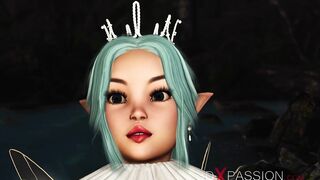 Threesome with a beautiful hot fairy and two orcs in the night forest