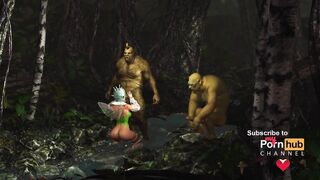 Threesome with a beautiful hot fairy and two orcs in the night forest