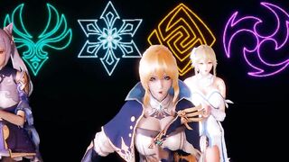 [MMD] Genshin Impact Jean Keqing McGeo Barbara Hot Strip Dance 4K UHD 60FPS