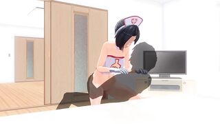 3D HENTAI nurse came to the patient to ride his big dick