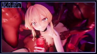 Happy Halloween Hentai orgy, 18 year old girl fucked by 8 big black dicks at the same time