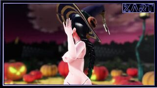 Happy Halloween Kawaii Witch Fucks with a Monster in a hockey Player Mask