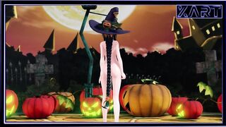 Happy Halloween Kawaii Witch Fucks with a Monster in a hockey Player Mask