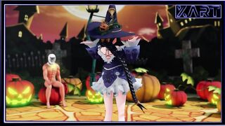 Happy Halloween Kawaii Witch Fucks with a Monster in a hockey Player Mask