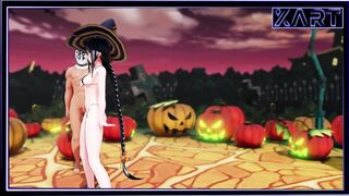 Happy Halloween Kawaii Witch Fucks with a Monster in a hockey Player Mask