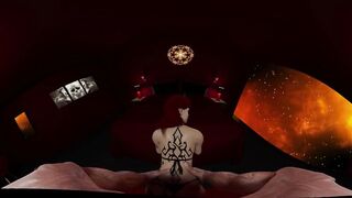 Sexy demon woman with small ass, cock teases, fucks and gives a handjob for a spooky ending in hells