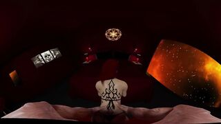 Sexy demon woman with small ass, cock teases, fucks and gives a handjob for a spooky ending in hells