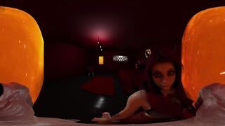 Sexy demon woman with small ass, cock teases, fucks and gives a handjob for a spooky ending in hells