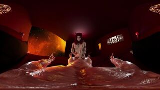 Sexy demon woman with small ass, cock teases, fucks and gives a handjob for a spooky ending in hells