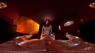 Sexy demon woman with small ass, cock teases, fucks and gives a handjob for a spooky ending in hells