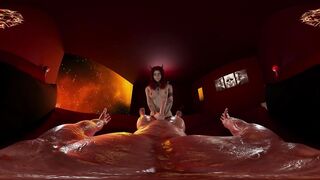 Sexy demon woman with small ass, cock teases, fucks and gives a handjob for a spooky ending in hells