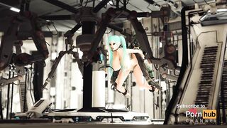 Sex in a spaceship. Space busty girl in cuffs gets fucked hard by sex robot in the lab