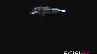 Sex in a spaceship. Space busty girl in cuffs gets fucked hard by sex robot in the lab